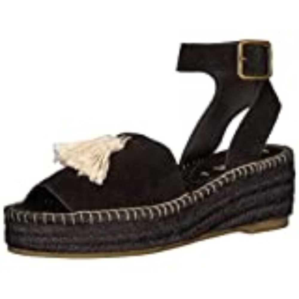 Soludos Black Peep Toe Platform Split Suede 8.5 - image 1